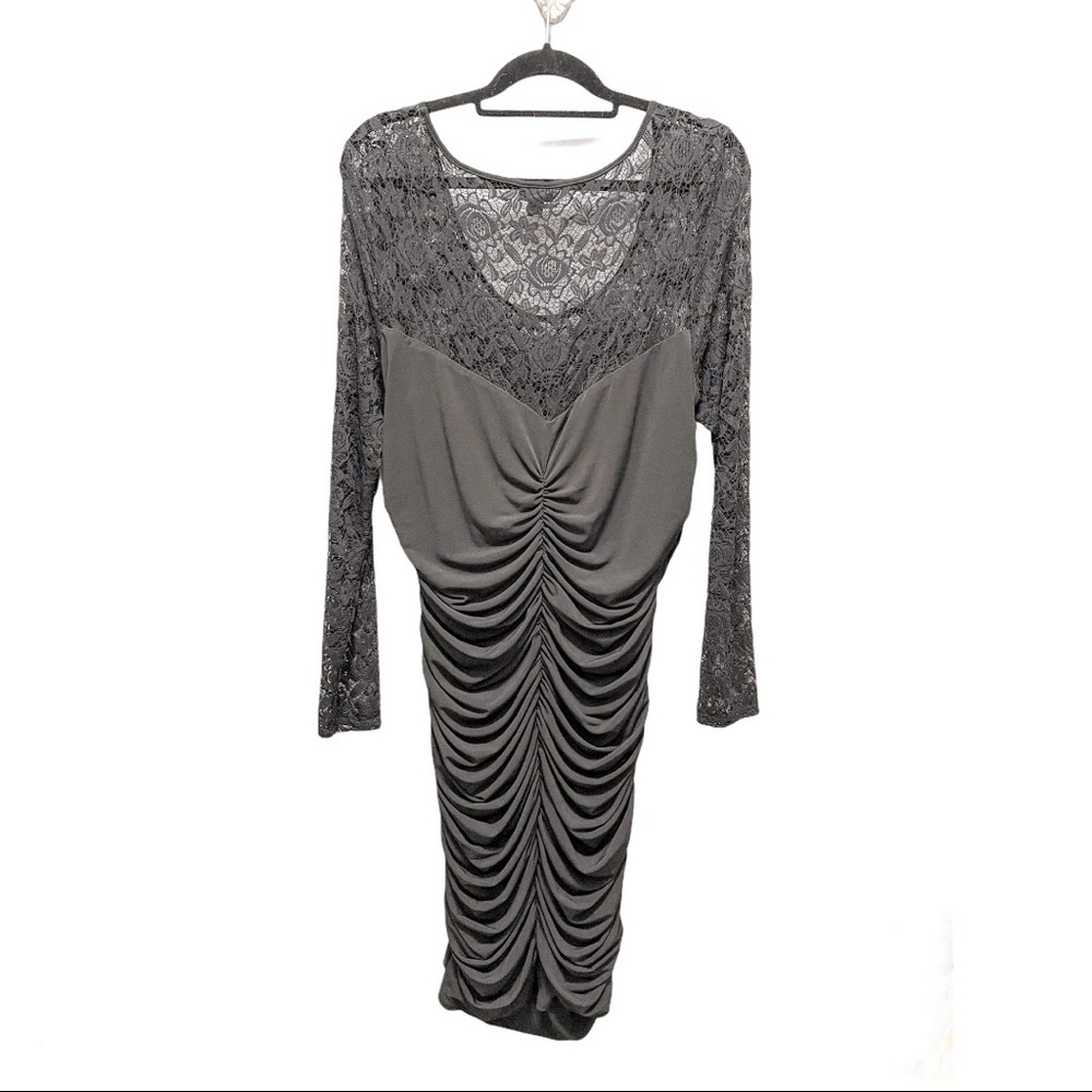 Torrid Black Ruched Top Lace Mid Dress - Picture 3 of 5